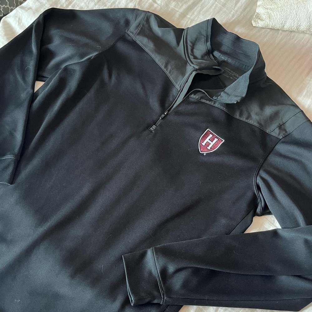 HARVARD IVY LEAGUE REAL NIKE Golf Black Quarter Zip with Crimson Logo